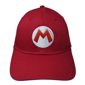 Super Mario Fitted Hat Red One Size Embroidered Logo Solid 6 Panel
